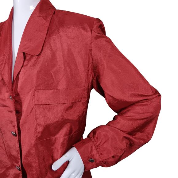 Vintage Kelly Scott Size 14 Burn Red Button Down Shirt Collared Silky Long Sleev - Picture 4 of 8